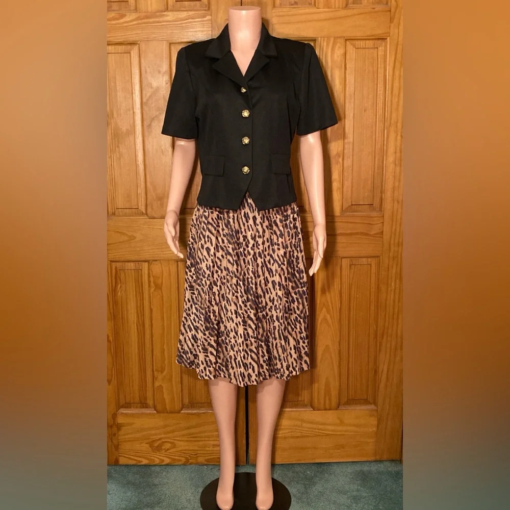 NWOT Pablo Collection Vintage 90s Short Sleeve Blouse & Midi Skirt Black Tan 14P